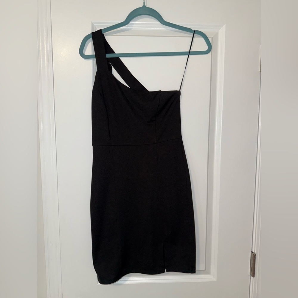 BLUE BLUSH BLACK ONE SHOULDER BODYCON MINI DRESS